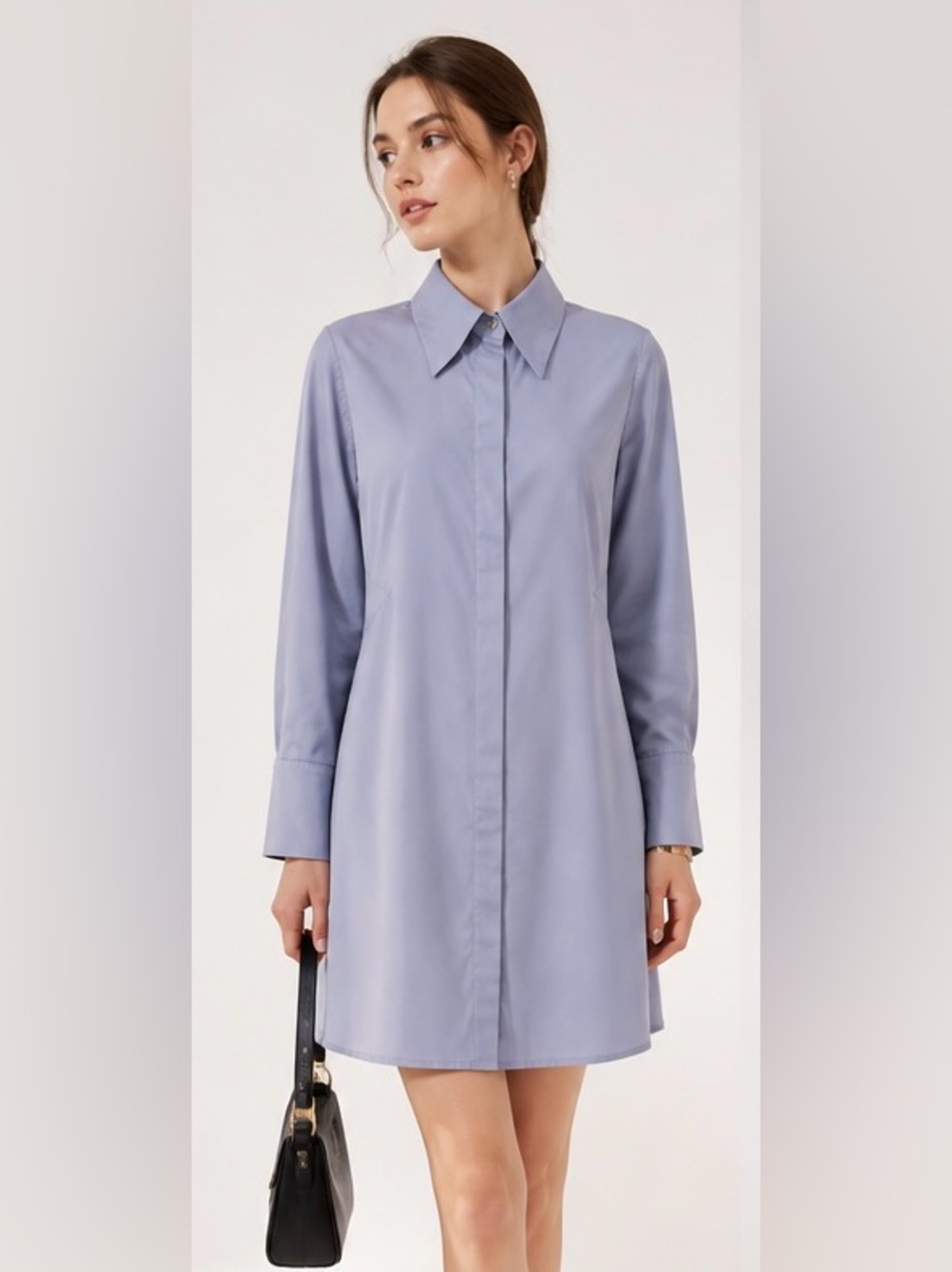 SOFT SURROUNDINGS Shirt Tunic Shirt Dress Blue Blouse Button Long Sleeve Mini